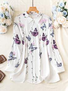 EMERY ROSE Plus Butterfly Print Drop Shoulder Shirt