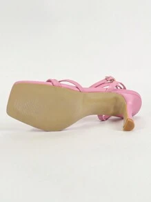 Lace-Up Square Toe Stiletto High Heel Sandals, Thanksgiving Special Offer, Party Essential Christmas Gift - Baby Pink - View 5