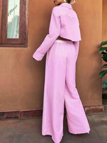 Forever 21 Damskie koszule na co dzień i na jesień i zimę, podstawowe, oversize i wyjściowe, z długim rękawem i jasnoróżowe w prążki - Różowy - Zobacz 9