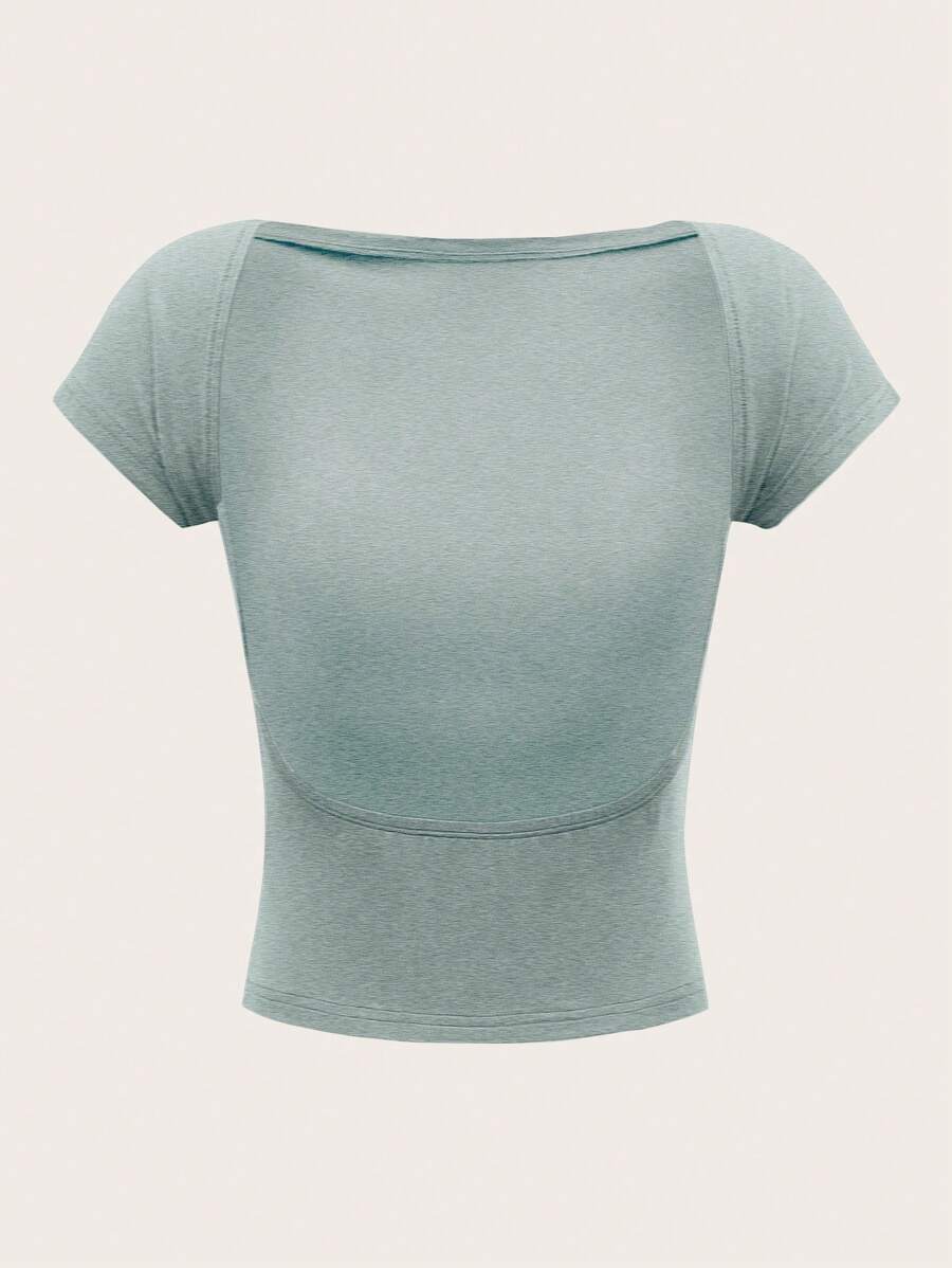 Cloudara Solid Backless Batwing Sleeve Tee - Grey - View 1