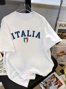 Teen Girl Casual Comfortable Letter Graphic Print Short Sleeve Round Neck T-Shirt, Suitable For Summer Holiday - White - View 3