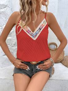 SHEIN LUNE Contrast Floral Print Cami Top For Summer - Coral Orange - View 4