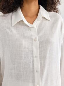 Ocili Leisure Ladies' Solid Color Long Sleeve Front Button Top And Shorts Summer Pajama Set - White - View 5