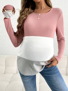 SHEIN Maternity Nursing T-Shirt For Daily Casual Wear With Long Sleeve - Multicolor - View 1