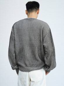 DAZY Men's Round Neck Striped Sweater With Letter Print, Long Sleeve, Spring And Autumn - Black and White - View 2