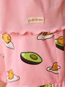 Gudetama X SHEIN Women's Summer Casual Pink Egg And Avocado Print Short Sleeve Top And Ruffle Shorts Pajama Set
Women's Pajama Set