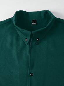 Manfinity Homme Loose Fit Men's Solid Color Button Up Shirt - Dark Green - View 6