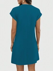 Vestido casual suelto de longitud media para mujer con estampado de corazón y lunares de estampado de leopardo de verano - Agua verde azul - Ver 3
