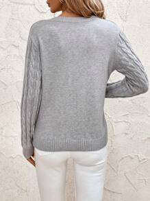 SHEIN Clasi Elegant And Comfortable Grey V-Neck Fitted Women's Pullover Sweater Women Sweaters Fall Sweaters  Fall Women Clothes Grey Sweaters - Grey - View 2