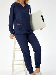 SHEIN TaskFit 纯色简约日常校服下装，磨砂下装 - 藏蓝色 - 查看 6