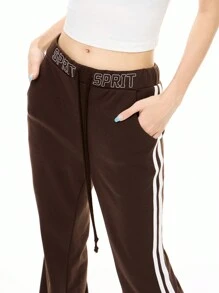 SHEIN EZwear Women's Brown Knitted Printed Flare Pants - Brown - View 6