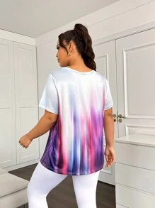 Rhythm Era Plus Size Gradient Letter Printed Short Sleeve Sports T-Shirt Gym Women Shirts - Multicolor - View 2