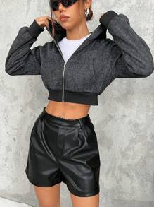 SHEIN EZwear 黑色針織連帽衛衣 - 黑色 - 查看 5