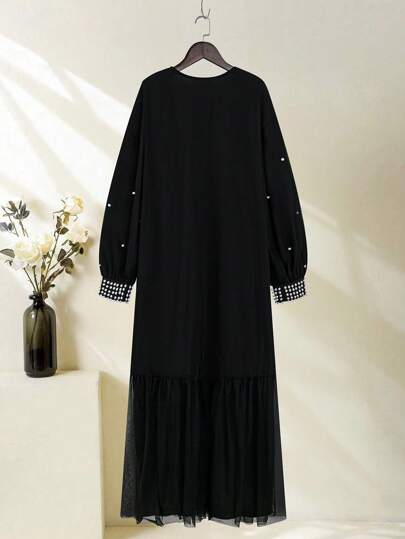 Al Najma 女式串珠装饰灯笼袖网眼春夏款端庄长袖长袍、长袍