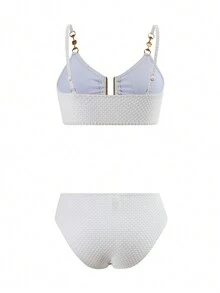 Tween Girl Simple And Elegant Cocoa Bead Material Bikini Set Two-Piece Set Summer Beach - White - View 4