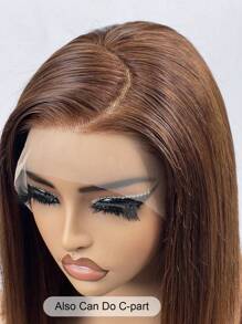 Pelucas De Cabello Humano Con Encaje Frontal Transparente De 13x4, 150% De Densidad, 16 Pulgadas De Largo, Color Marrón Oscuro 4#, Recto Con Línea De Cabello Natural Para Mujeres