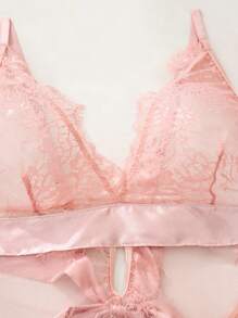 PetitDoll Conjunto de camisón sexy de encaje transparente de talla grande - Rosa - Ver 5