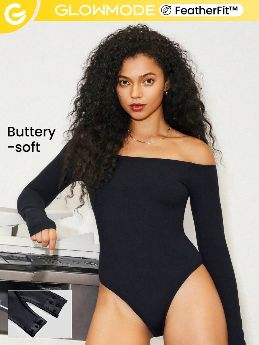 GLOWMODE Featherfit™ Glowgetter露肩連體衣 - 黑色 - 查看 1