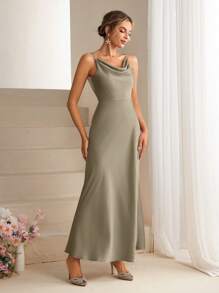 SHEIN Belle Women's Elegant Bridesmaid Dress Long Gown - Khaki - View 3