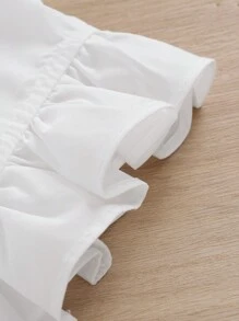 Tween Girl Loose Casual Sleeveless Ruffle Short White Shirt With Simple Lapel - White - View 3