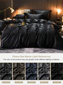 2/3件套缎面被套套装，床上用品套装，免熨烫被套套装，柔软亲肤，轻盈丝滑，提升睡眠质量，纯色系列，完美适配单人床、双人床、大号床、特大号床，四季皆宜（包含被套和半个枕套），秋季装饰，房间装饰 - 黑色 - 查看 7