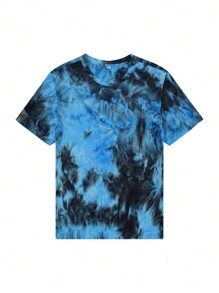 Camiseta casual de manga corta de cuello redondo con estampado de doble cara en tie-dye para hombre en verano - Azul - Ver 4