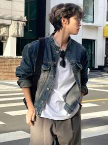 DAZY Men Flap Pocket Denim Jacket For Daily Wear Fall, Winter - Dark Wash - View 7