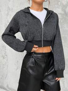 SHEIN EZwear 黑色針織連帽衛衣 - 黑色 - 查看 4