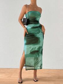 Chiquease Graphic Print Split Thigh Tube Strapless Dress For Holiday - Multicolor - View 1