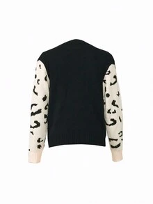 S391060 Leopard Print Elastic Sweater Top Nightclub Dress - Black - View 2
