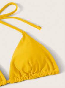 SHEIN Swim 夏日海灘三角繫帶比基尼 - 黃色 - 查看 3