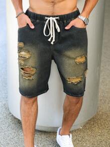 Manfinity Hypemode Shorts décontractés en denim avec poches grande taille pour hommes, troué