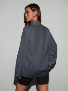 Aveloria GENKIRA 时尚简约设计百搭镂空假吊带露背前扣领女式长袖衬衫 - 深灰色 - 查看 3