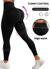 Seamluxe SHEIN Sport 寬腰帶運動打底褲 - 黑色 - 查看 3