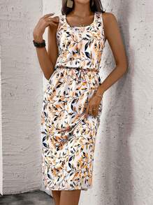 SHEIN Clasi Đầm Maxi In Họa Tiết Hoa Văn Cho Nữ - trái cam - Xem 5