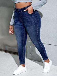 SHEIN Essnce Jeans de cintura alta ajustados informales en tallas grandes