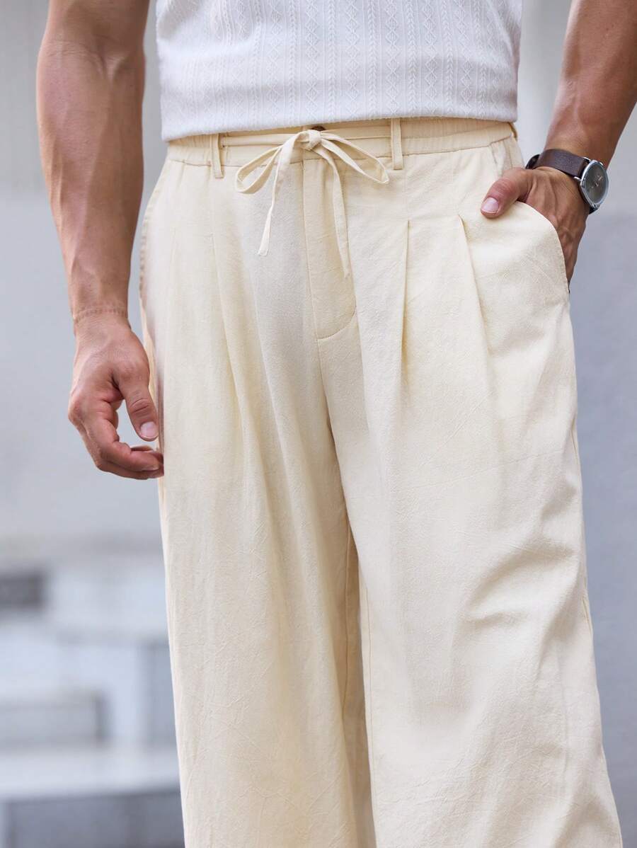 Manfinity VCAY Men's Woven Casual Loose Mid-Waist Straight Suit Pants Suitable For Daily Wear In Spring And Autumn - Khaki - View 1