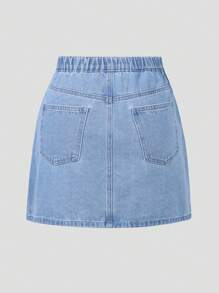 SHEIN Fashionable Bowknot Teenage Girls' Denim Skirt - Medium Wash - View 2