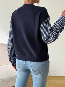SHEIN Essnce 2024 New Fashion Women Striped Patchwork 2 In 1 Knit Shirt Sweater, Fall Top Long Sleeve - Multicolor - View 2