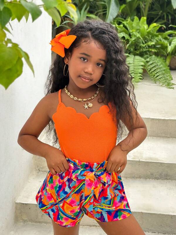 SHEIN Tween Girls Vacation & Casual Lente/Zomer Gebreide Gesplitste Geweven Ditsy Bloemen Jumpsuit Met Bandjes