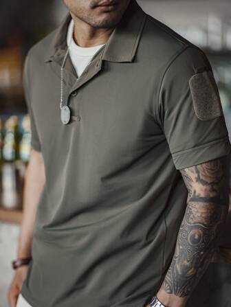 Maden American Retro Half-Placket Knit Short Sleeve Polo Shirt, Collar T-Shirt