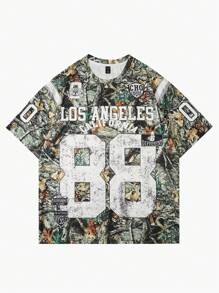 ROMWE MEN Street Life Men's 88# Dead Tree Camouflage Short Sleeve T-Shirt, Street Sports, Summer - Khaki - View 1