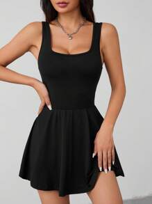 SHEIN PETITE Women's Sleeveless Outer Hem Pocket Shorts Black Jumpsuit