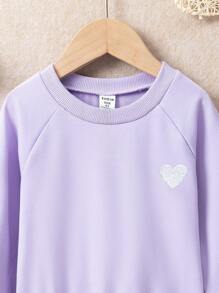 SHEIN Girls' Purple Casual Sweatshirt With Embroidered Heart - Purple - View 4