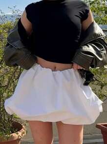 INAWLY Summer Daily Solid Bubble Skirt - White - View 1