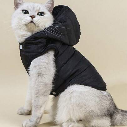 PETSIN 1pc Black Pet Vest Padded Coat, Keep Your Pet Warm