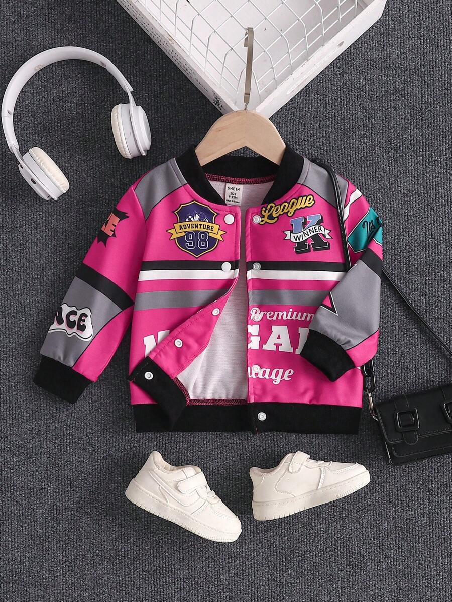 1入嬰幼女童字母拼接長袖外套，秋季款