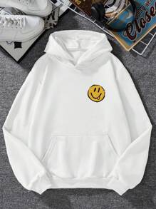 Sudadera con capucha con cara sonriente para hombres adolescentes para deportes al aire libre de principio de otoño - Blanco - Ver 2