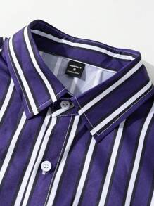 Men Striped Short Sleeve Shirt And Loose Shorts 2-Piece Casual Set, Summer