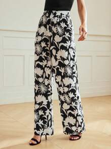 MOTF Classy CLASSY FLORAL PRINT WIDE LEG SUIT PANTS - Black - View 4